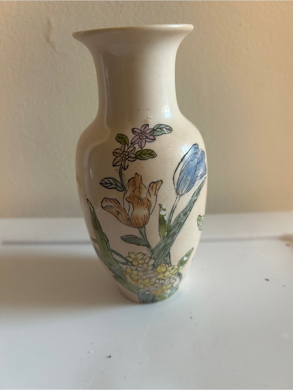 Hand-Painted Ceramic Bud Vase with Floral Accents